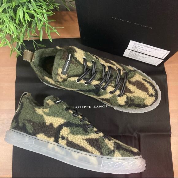Giuseppe Zanotti Men's Blabber Camo Faux Fur Low Top Sneakers Size 40 US7 - Picture 2 of 16